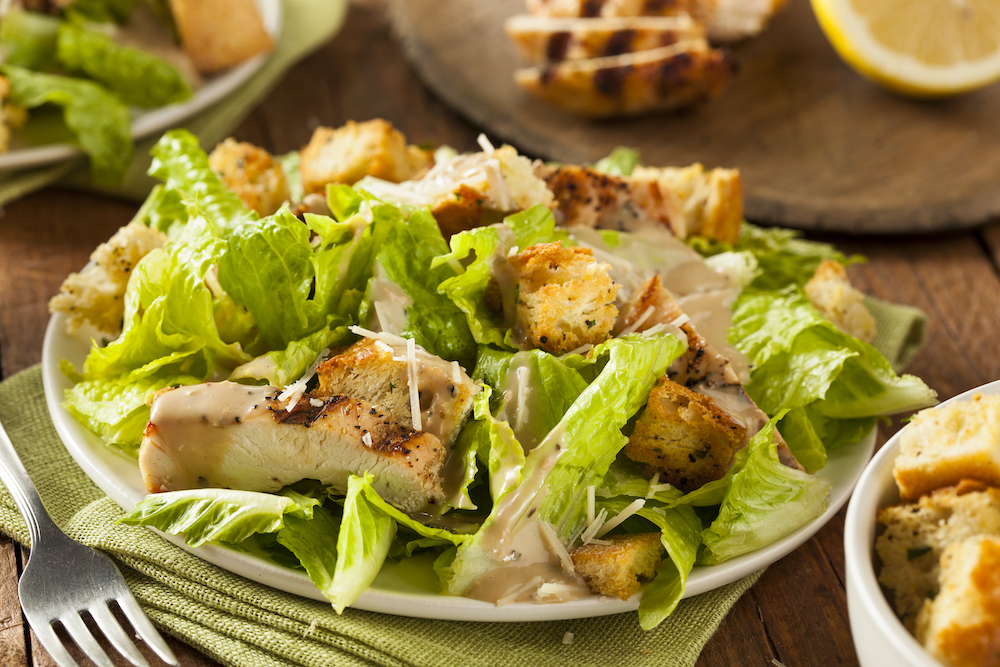 A plate of healthy grilled chicken salad